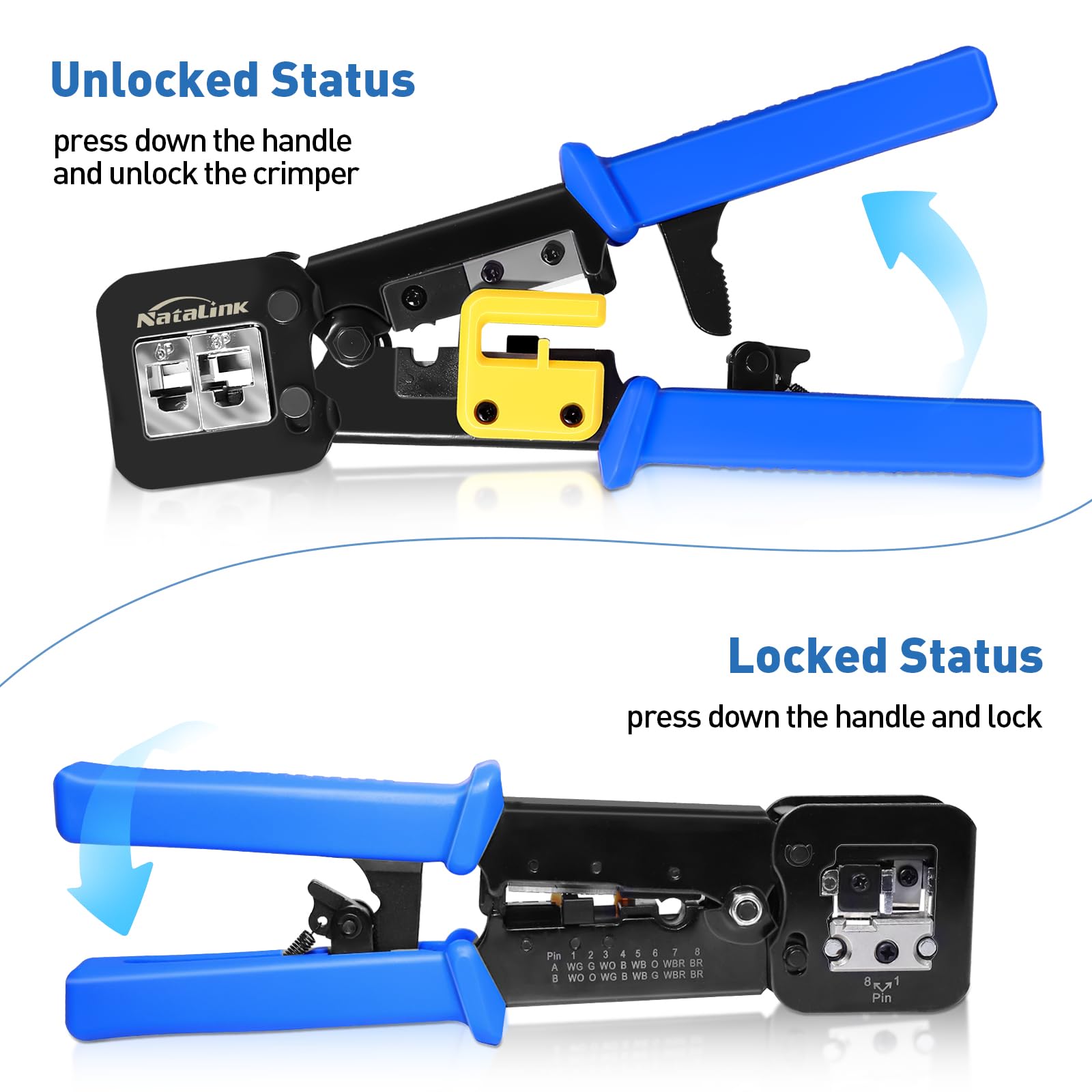 Crimpatrice RJ45 pass-through, crimpatrice Ethernet Cat 6 Cat 5E Cat 5 All-in-One RJ45 con 30 connettori Cat6 RJ45 pass-through e lama di ricambio