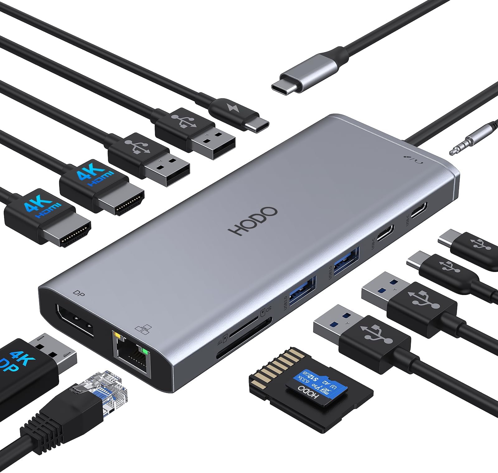 HODO Dual Monitor HDMI USB C Docking Station for Dell HP, Laptop Type USB C Hub Multiport Adapter Thunderbolt 3 USB-C dongle to 2 HDMI 4K, DP, Ethernet, 6 USB, PD, SD/TF,