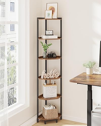Miniatura 5 de Estante esquinero, estantería de esquina de 6 niveles, estante de almacenamiento con marco de metal, soporte para plantas, estantería de esquina