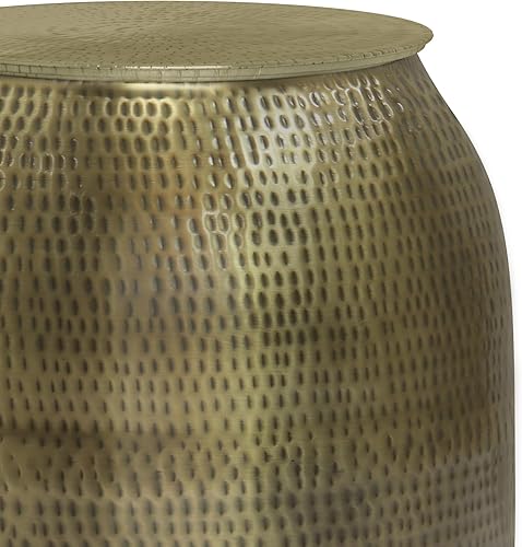 Miniatura 6 de SIMPLIHOME Griffen - Mesa auxiliar redonda de metal sólido de 19 pulgadas de ancho en oro antiguo, mesa auxiliar contemporánea para sala de estar