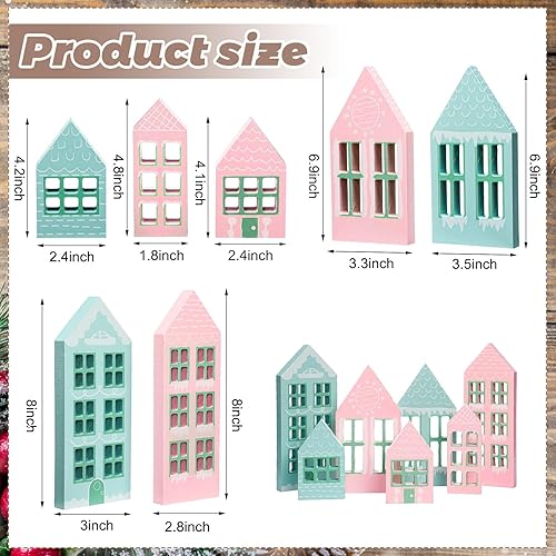 Miniatura 3 de 7 piezas de siluetas de madera de Navidad para repisa, bloque de casa de jengibre, decoración de mesa de pueblo de Navidad, adorno de estante de