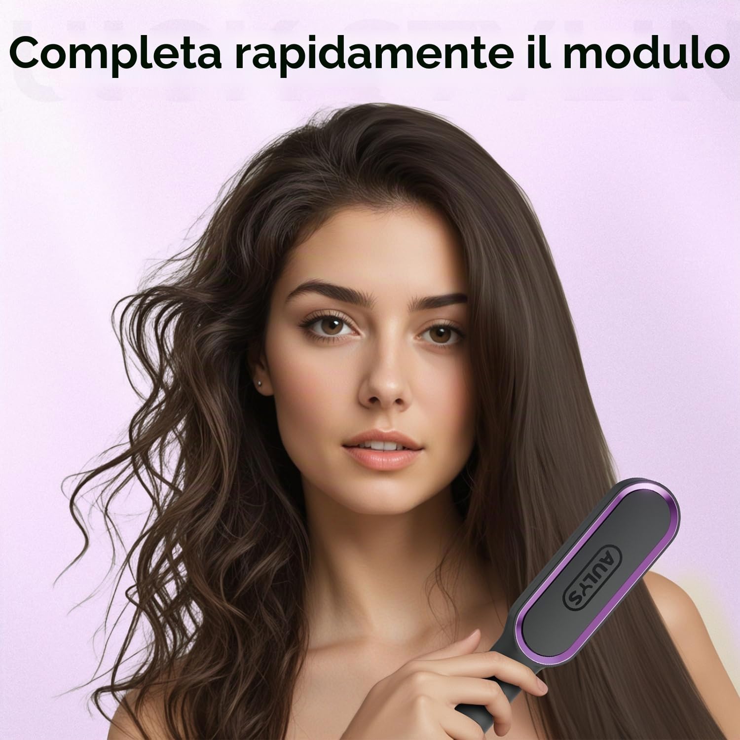 Spazzola Lisciante in Ceramica, Piastra per Capelli con Riscaldamento PTC in 25s, 5 Temperature Regolabili (140–200°C), Anti-Scottatura, Spazzola Termica per Styling Veloce