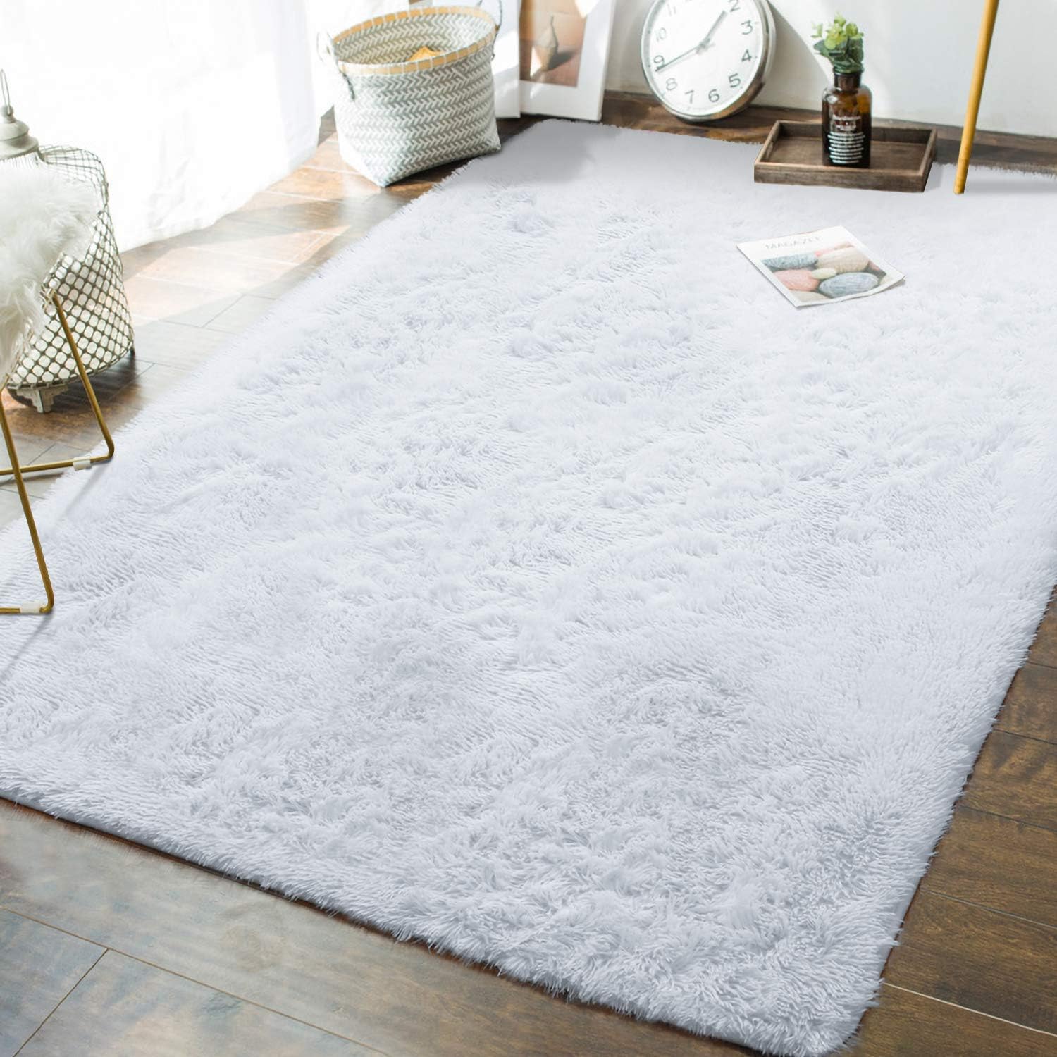 Andecor Soft Fluffy Bedroom Rugs - 4 x 6 Feet Indoor Shaggy Plush Area Rug for Boys Girls Kids Baby College Dorm Living Room Home Decor Floor Carpet, Grey: Home & Kitchen