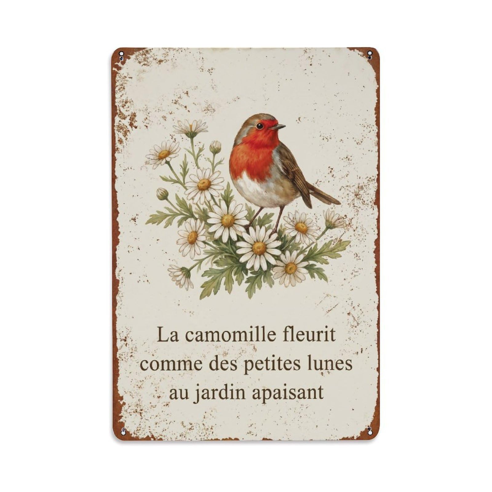 Yrnq Vintage Style-20 Robin Bird Garden Quote Chamomile Daisy Vintage Metal Tin Sign Plaque Wall Decor For Cafe, Club, Garden Round Metal Poster 8X8inch