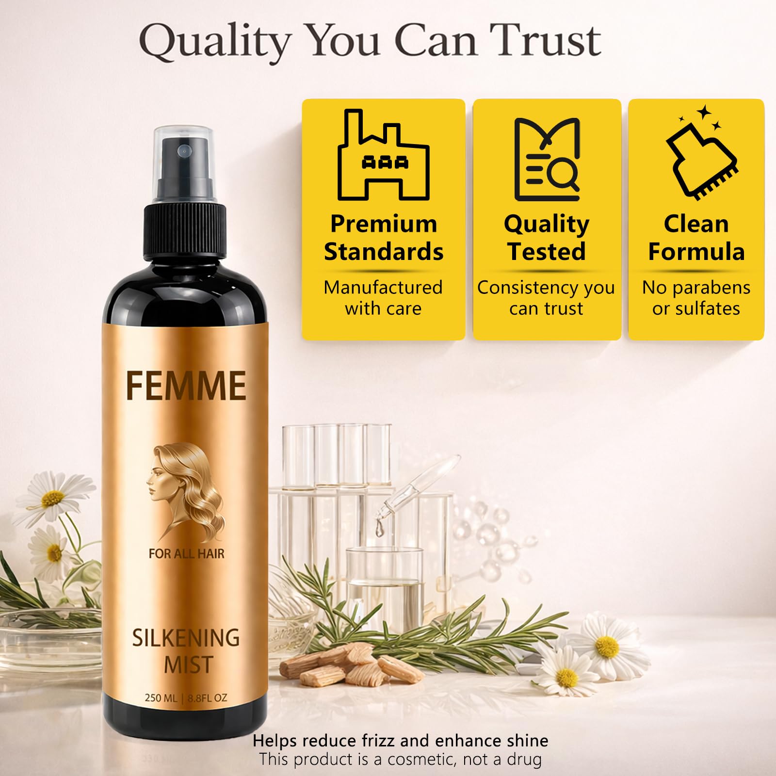 FEMME Silkening Hair Mist Leave-In Spray for Smooth, Soft Hair, 8.8 Fl Oz