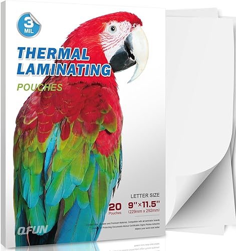 Hojas de laminación, hojas de 8 x 11.5 pulgadas, paquete de 20, bolsas de laminación térmica de 3 mil de 8 x 11.5 pulgadas, papel de laminación de