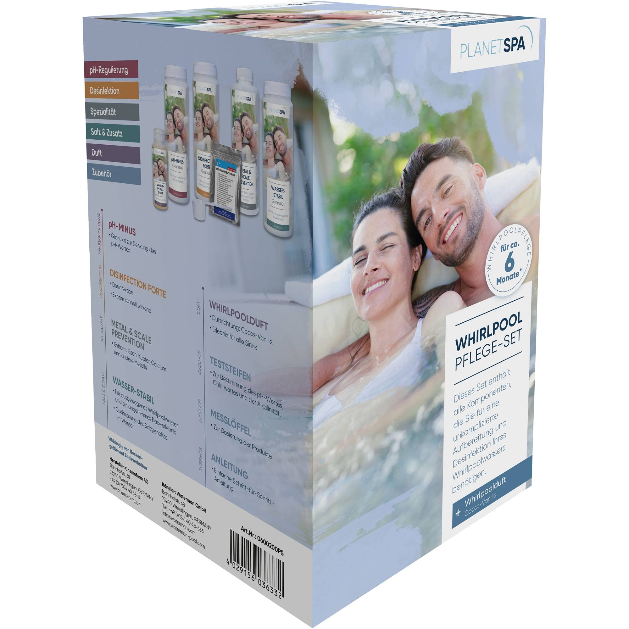 Planet Spa: Whirlpoolpflege Komplett-Set | 7-teiliges Whirlpool-Pflegemittel | Reiniger Wasser-Pflege für den Pool als Starter-Set