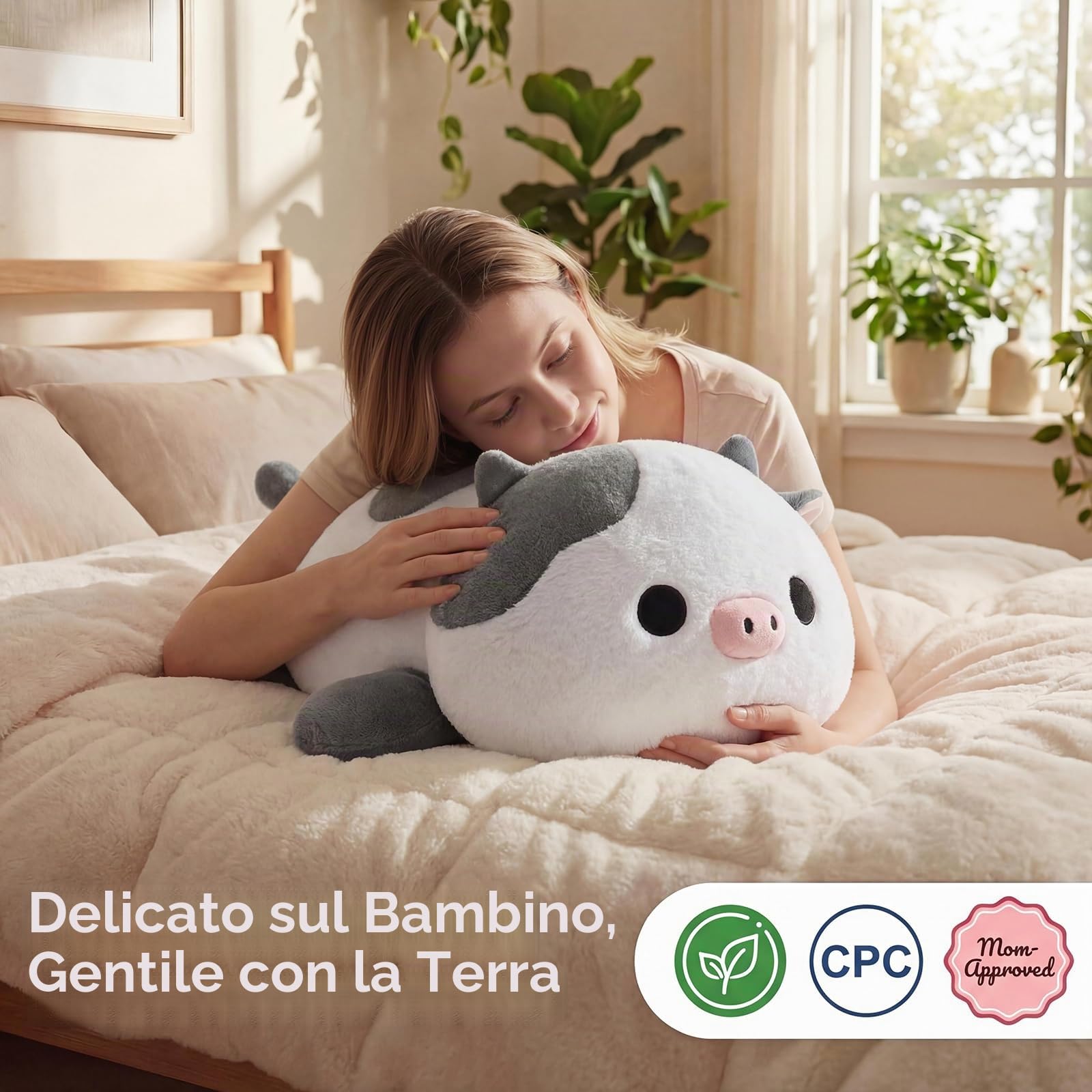 Mewaii Peluche Ponderato Mucca Grigia Bianca 58CM 4.0 Lbs – Cuscino Giocattolo Kawaii Morbido e Confortevole, Compleanno e Occasioni Speciali