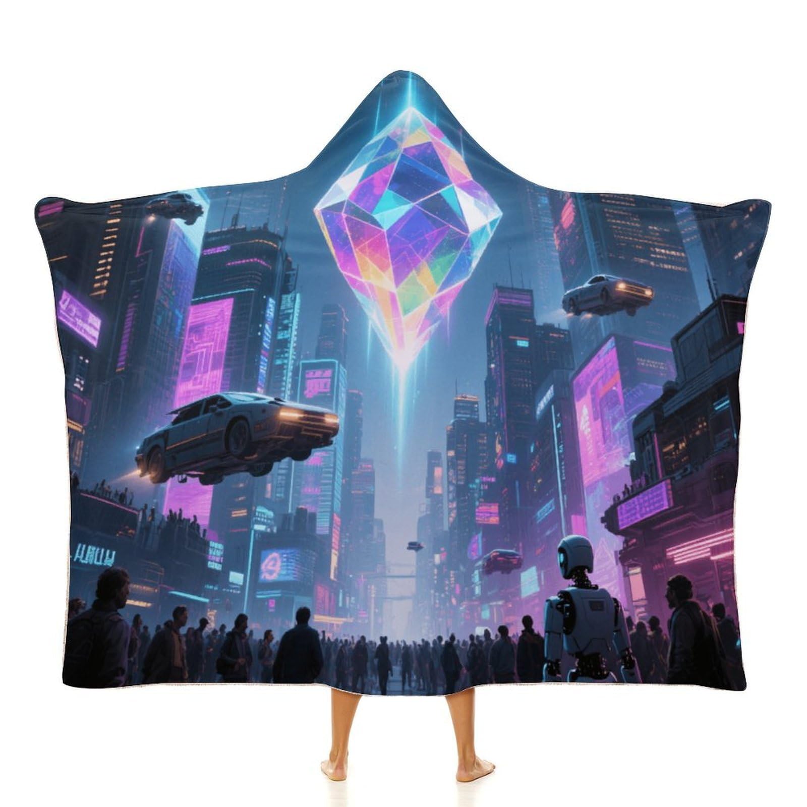 Manta poncho envolvente de gran tamaño, suave y cálida, manta para adultos, manta con capucha y cristales de energía misteriosa