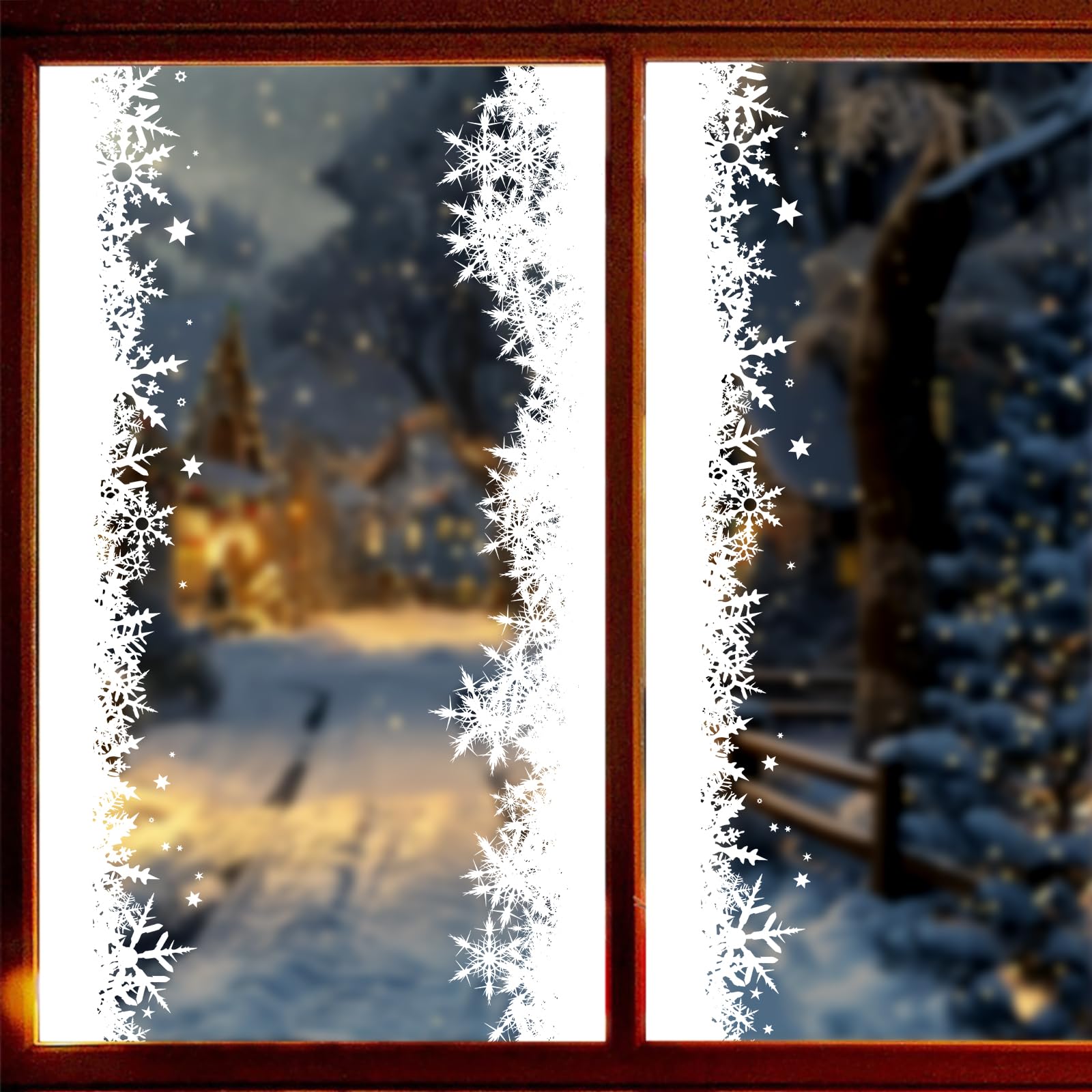 Christmas Long Fluffy Snowflake and Frost Border Window Clings Stickers,2 Sheets 4pcs 4m Extra Large Xmas Window Static Stickers,Christmas Winter Decoration Stick Wall Window Door Decal Sticker - Image 4