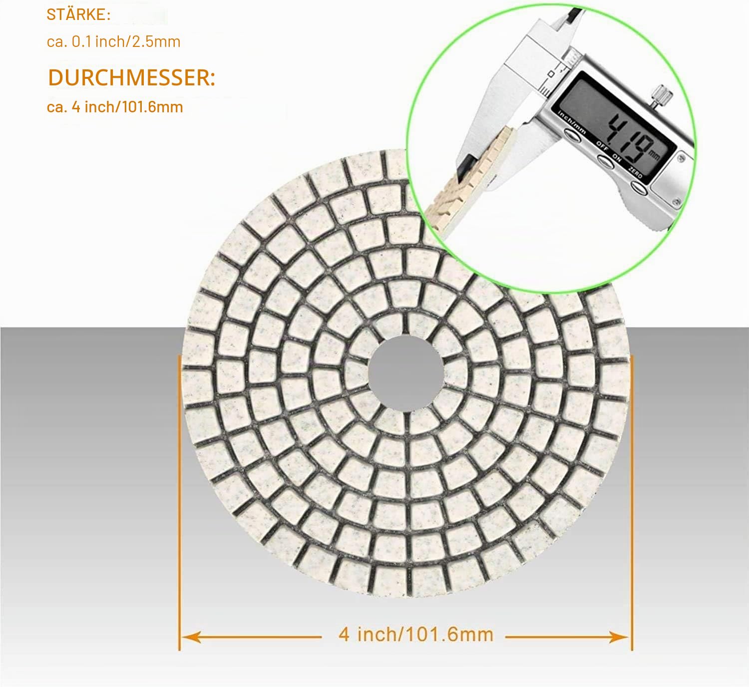 SPTA 14 Stück 100mm Nass Diamant Schleifscheibe Polierset für Granit Stein Beton Marmor, 100mm Diamant Schleifpads für Polierer & Winkelschleifer, Gemischt Körnung 50# - 6000#.mit 1tlg Trägerplatte