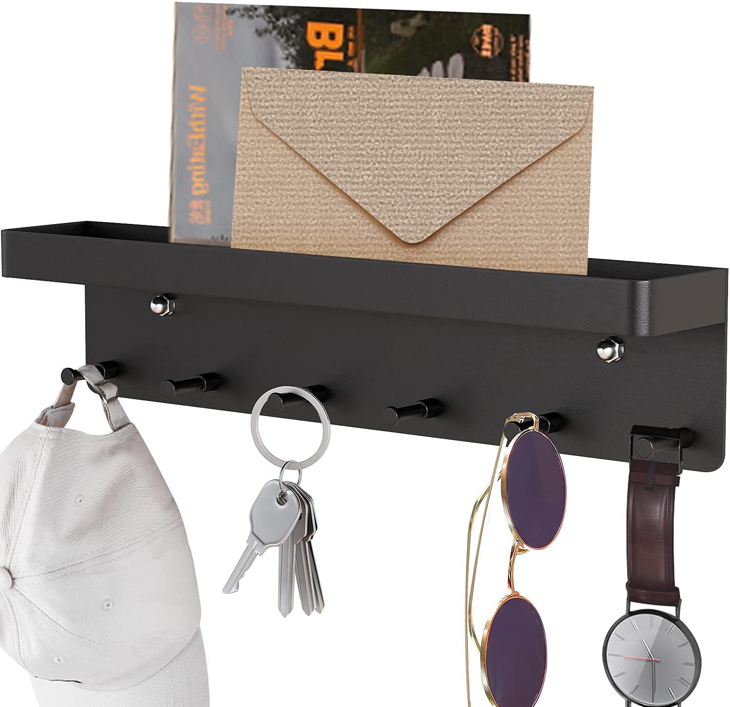 HAYANKey Holder for Wall, Wall Mount Mail Key Hanger Organizer Shelf, Key Hooks Rack, Small Key Hanger for Home Entryway, Hallway, Kitchen, Office - Black