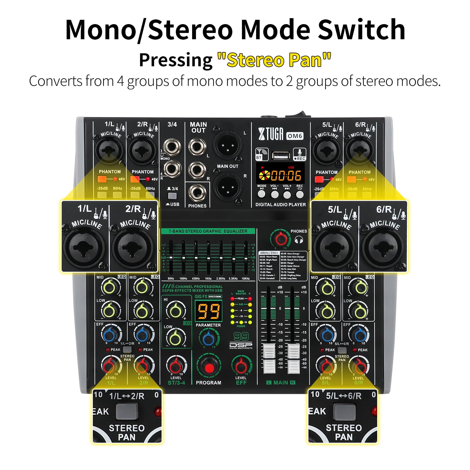 Amazon.com: XTUGA 6 Channel Audio Mixer for PC, DJ Mixer Board