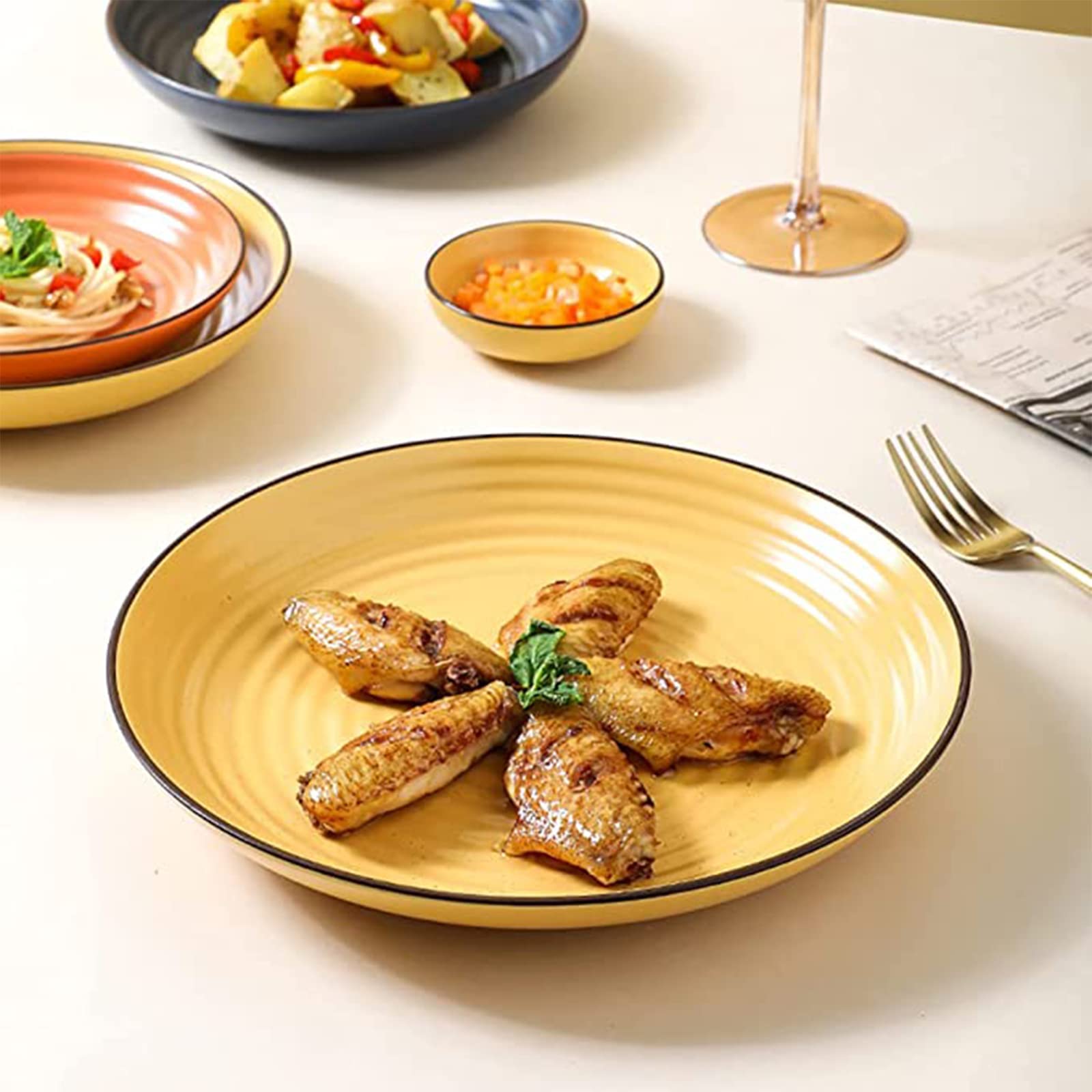 Set di Combinazione in Porcellana Set di stoviglie in Ceramica Set di stoviglie da Cucina Set di Piatti in Porcellana Servizio da 22 Pezzi per 4 Set di Piatti d