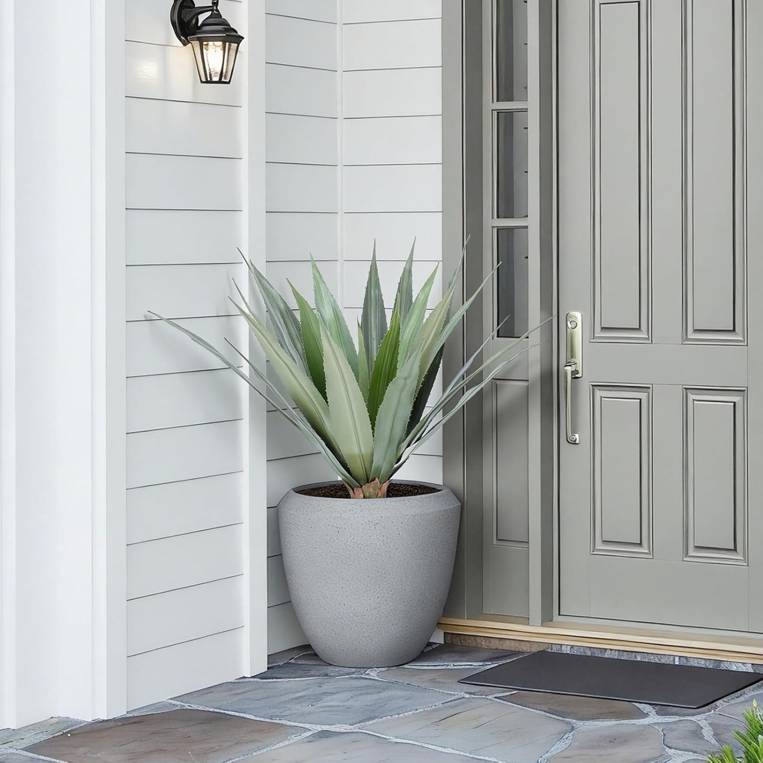 2FT Artificial Spiked Agave Plants Tall,24 Inch Fake Silk UV Resistant Plants with 24 Lifelike Leaves and Lush Moss, Realistic Faux Yucca Plants for Home Outdoor Patio Garden Indoor Decor 1Pack