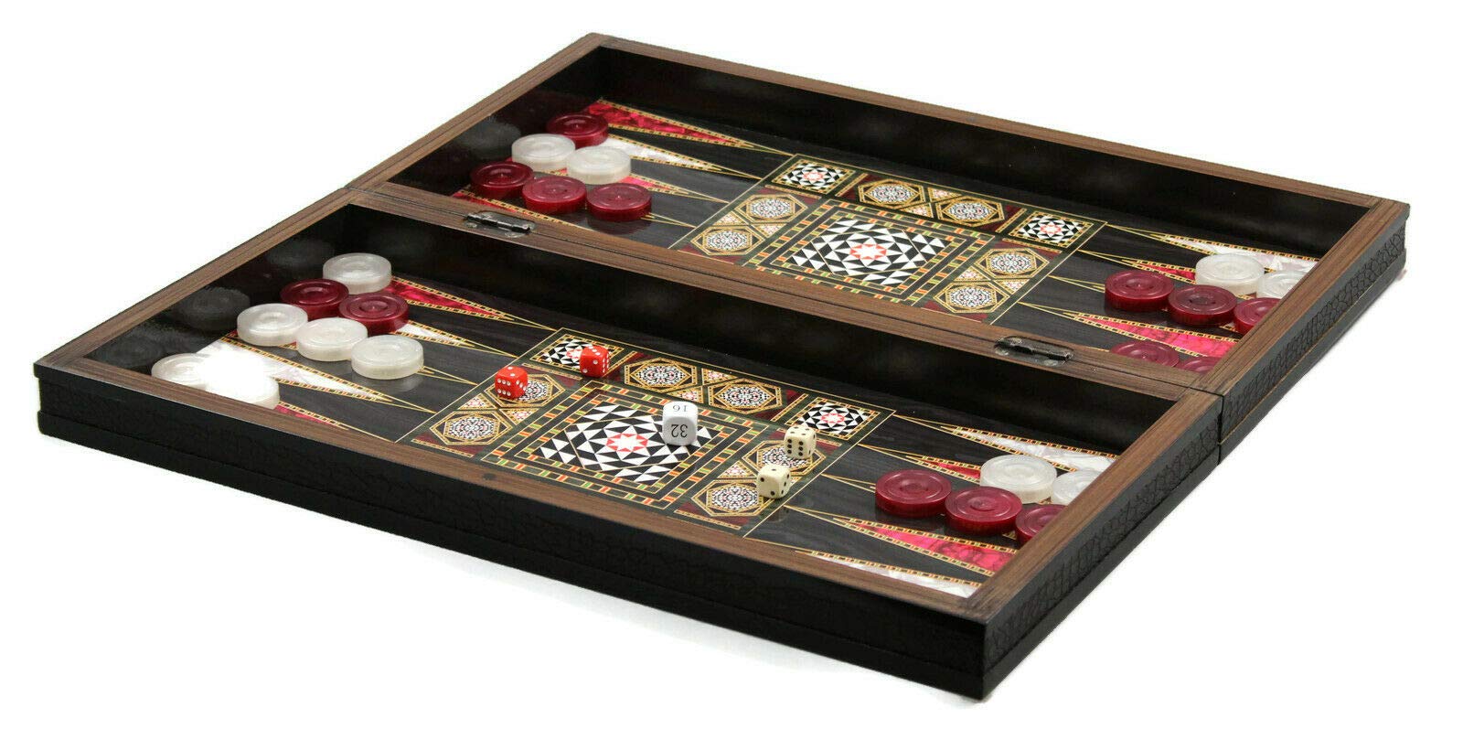 20" YENIGUN WOODEN 2-IN-1 BACKGAMMON & CHECKERS SET WITH MOTHER OF PEARL DESIGN