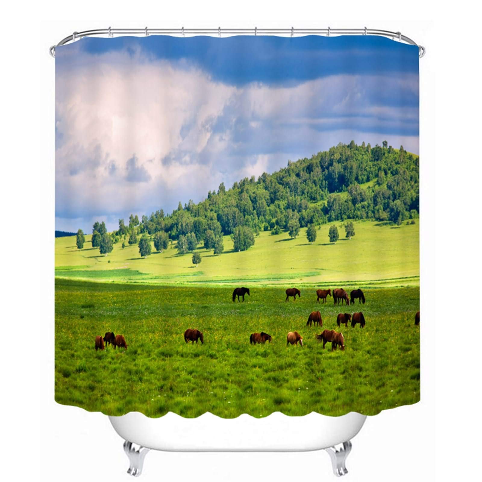 Rideau de douche japonais 200x180cm prairie vert bleu