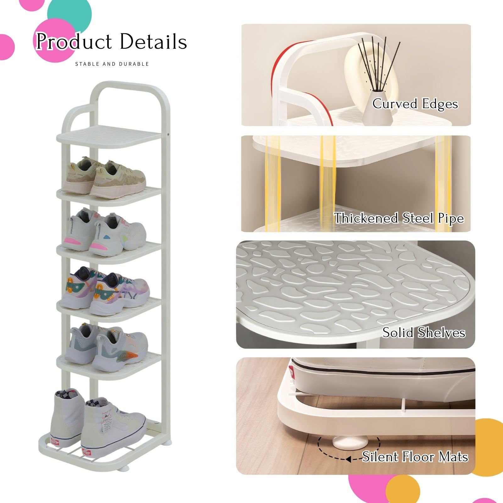 Scarpiera alta sottile, in metallo, a 5 ripiani, per ingresso, elegante zapatero bianco per casa, corridoio e armadio, design salvaspazio (79 cm)