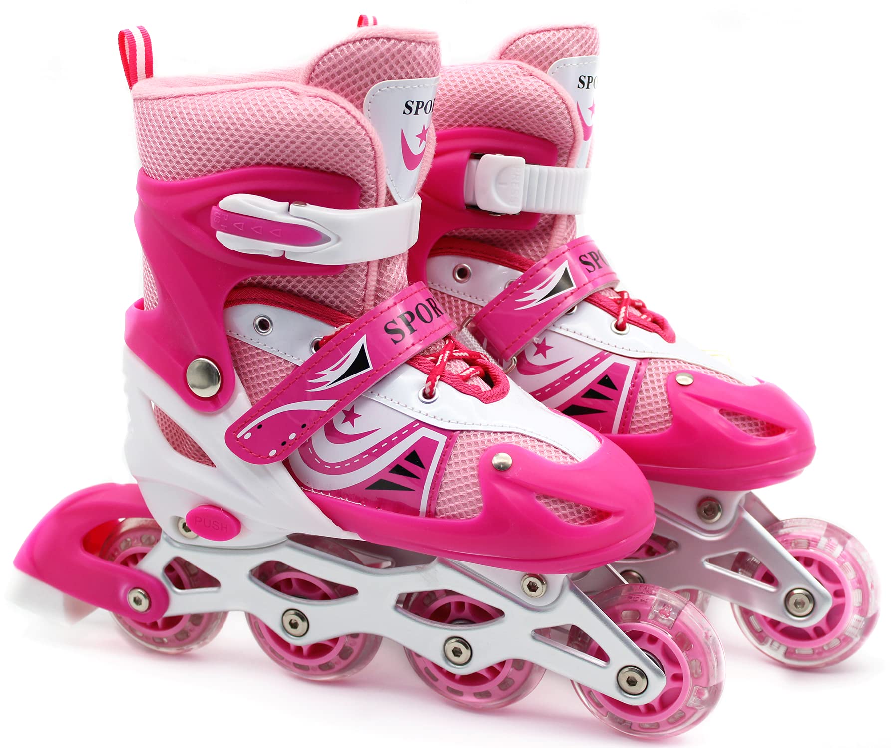 EASY FUTURE Inline Skates Adjustable Size Roller Skates with Flashing Wheels for Outdoor Indoor Children Skate Shoes for Boys and Girls 4 Colors 3 Sizes for Choose