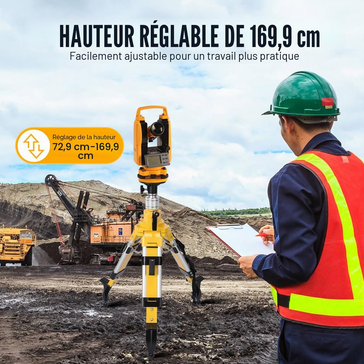 Trépied d'ascenseur de 1,6 m pour niveau laser | Trépied d'arpentage avec pieds réglables, niveau laser réglable pour instruments d'arpentage, lasers rotatifs croisés