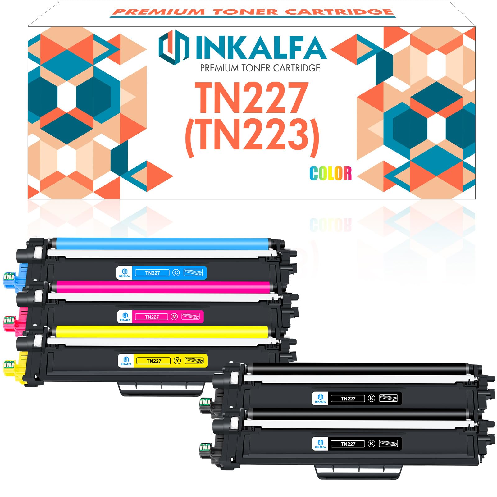 Inkalfa Compatible TN227 Toner Cartridge Replacement for Brother TN 227 TN223 TN-227 TN-223 TN227BK MFC-L3770CDW HL-L3290CDW HL-L3270CDW MFC-L3710CW MFCL3750CDW Printer (5PK TN-227BK/C/M/Y High Yield)