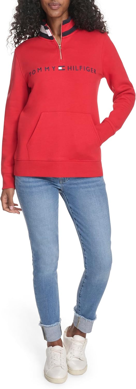 Tommy Hilfiger womens Fleece Mockneck 1/4 Zip Soft Sweatshirt