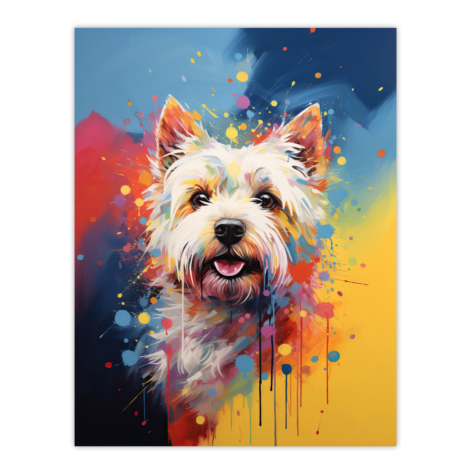 Artery8 West Highland Terrier Dog Lover Gift Pet Portrait Blue Yellow Orange Artwork Painting Extra Large XL Wall Art Poster Print