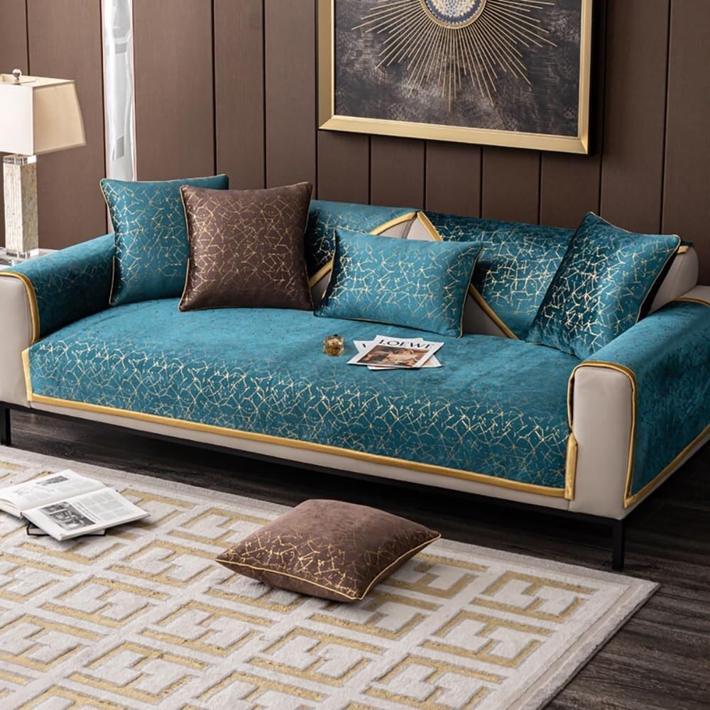 Housse de canapé en velours doré avec bords larges pour protection