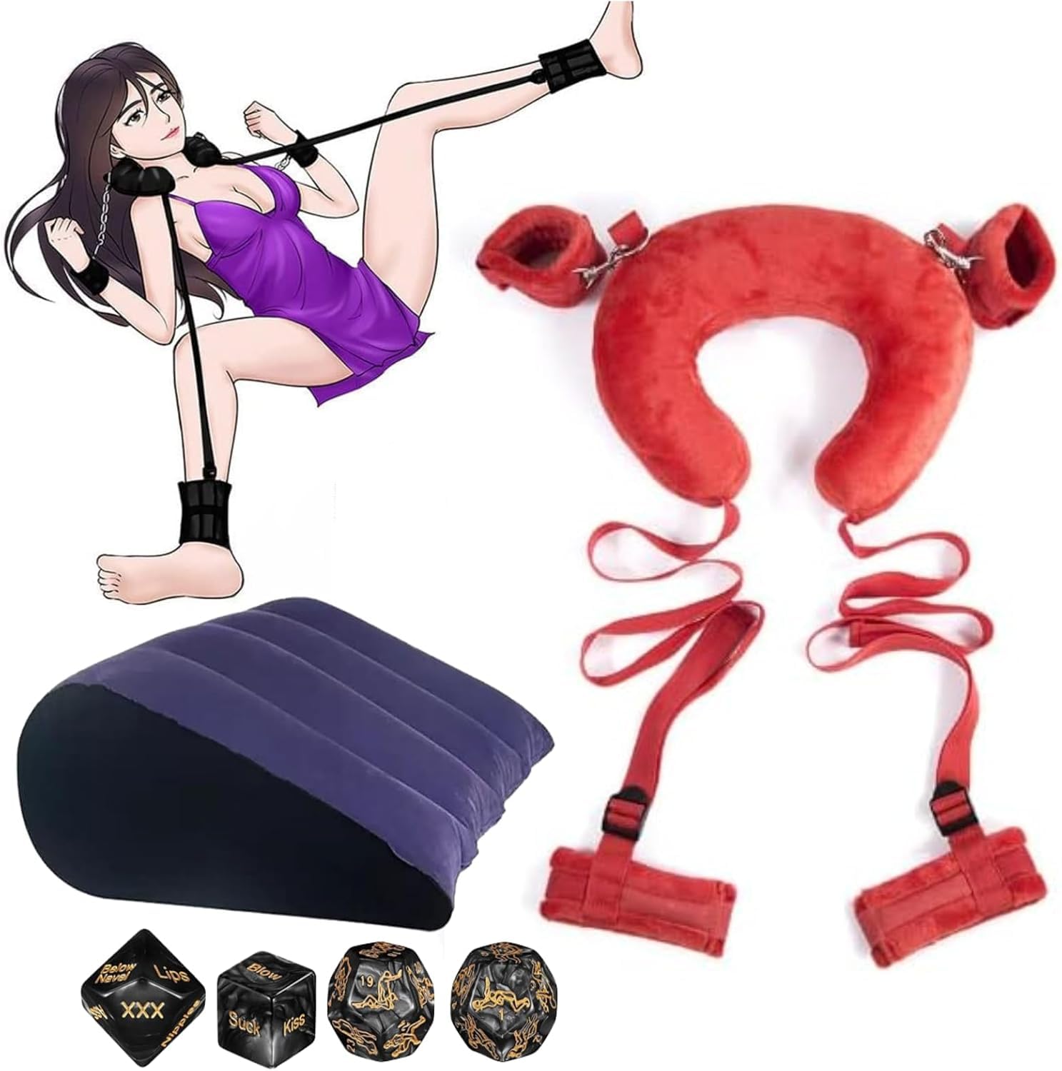 Bed Bondage Restraints Kit for Couples Sex Wrist and Ankle Straps Adult Play Queen Size Bed Bondaged Rope Cord & Rope Leg Spreader Bar for Bedroom Soft Handcuff Toys Women Bondaged Kit Sweater 3G