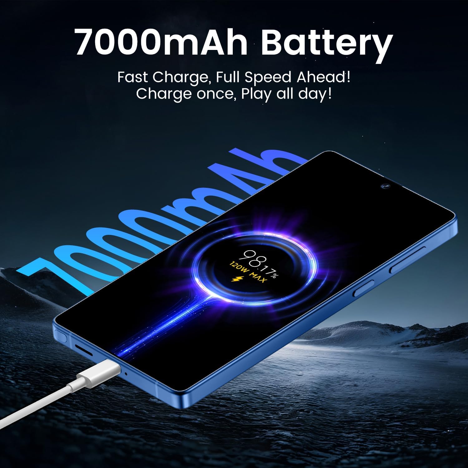 JQAKP I25 Ultra Smartphone 16+512GB | Android 14 | Snapdragon 8 Gen 3 | 68MP+108MP Dual Camera | 7000mAh Battery | 6.99" FHD+ Display | Outperform Competitors in Speed & Power (Blue)