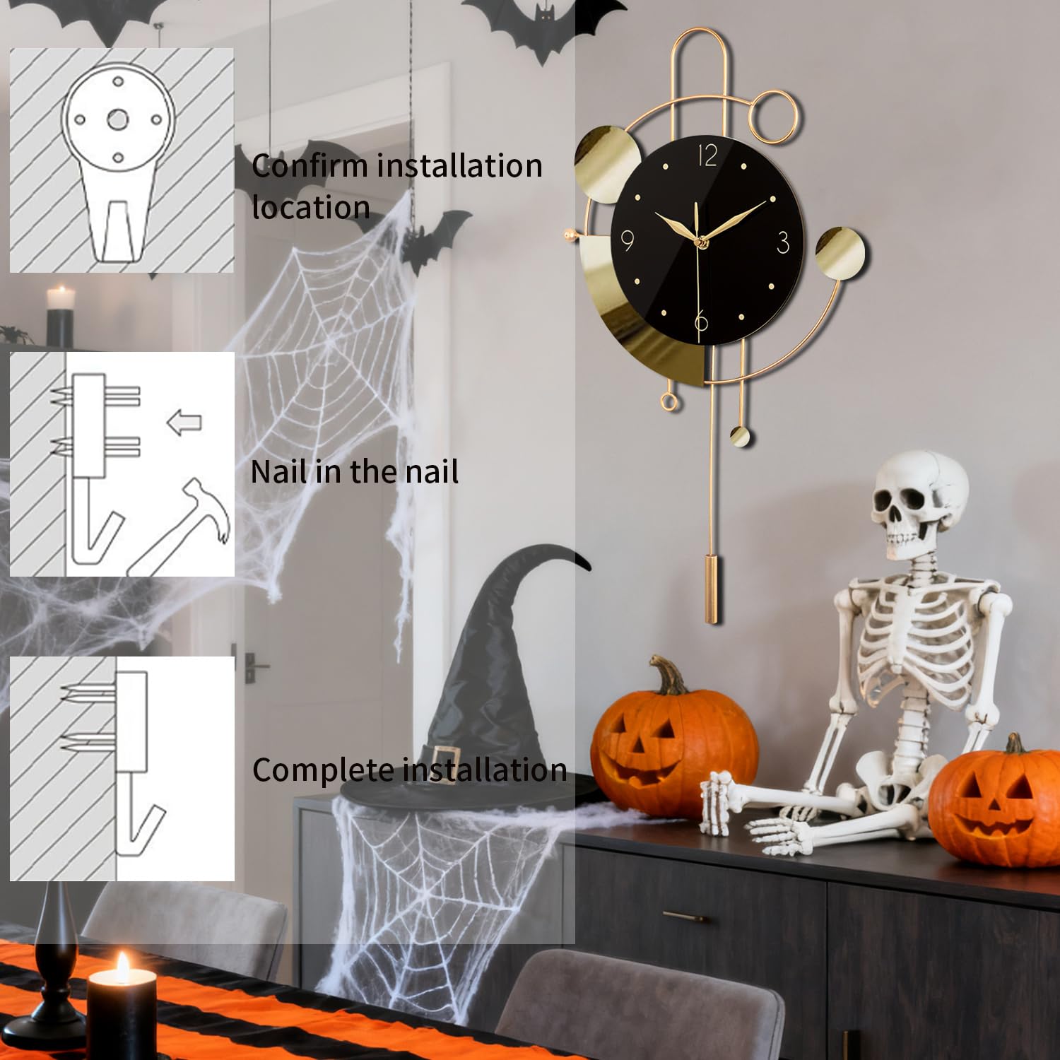 Reloj de pared con péndulo, silencioso, sin tictac, funciona con pilas, modernos relojes de pared grandes para sala de estar, dormitorio, granja, oficina, cocina, decoración de pared para el hogar