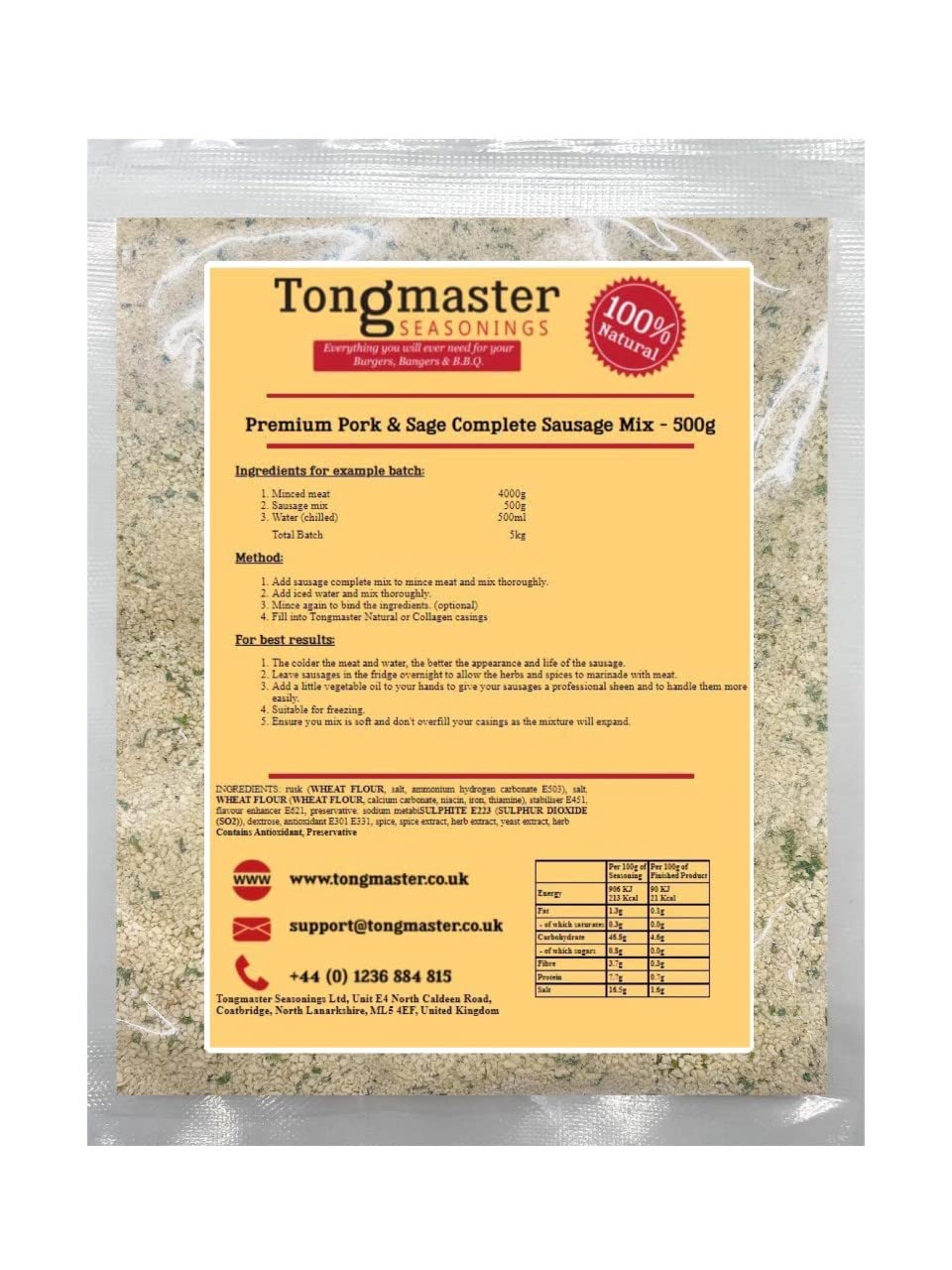 Premium Pork & Sage Complete Sausage Mix - 500g