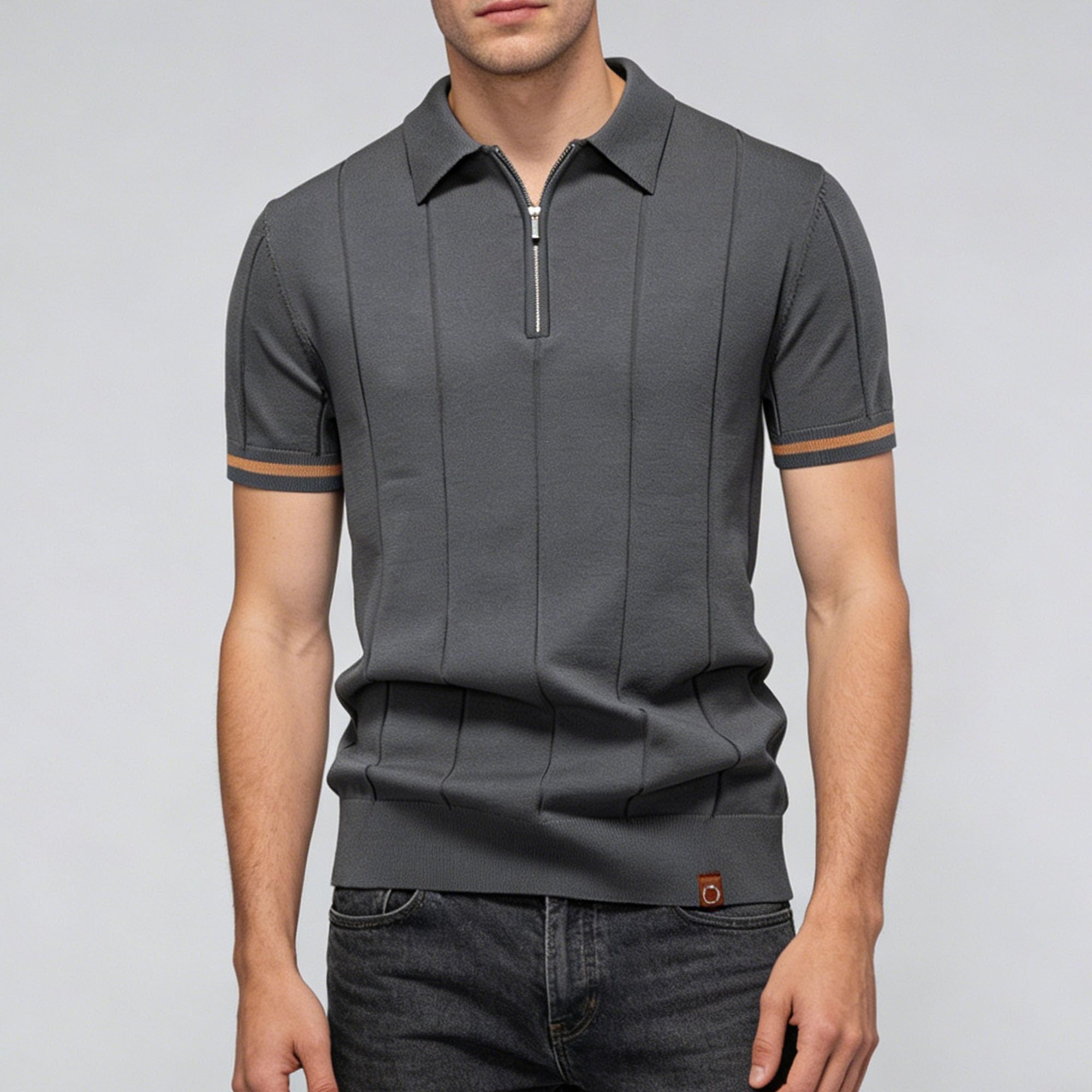 Camisa de golf clásica de manga corta con cremallera y textura acanalada para hombre, de verano, ajustada, para hombre