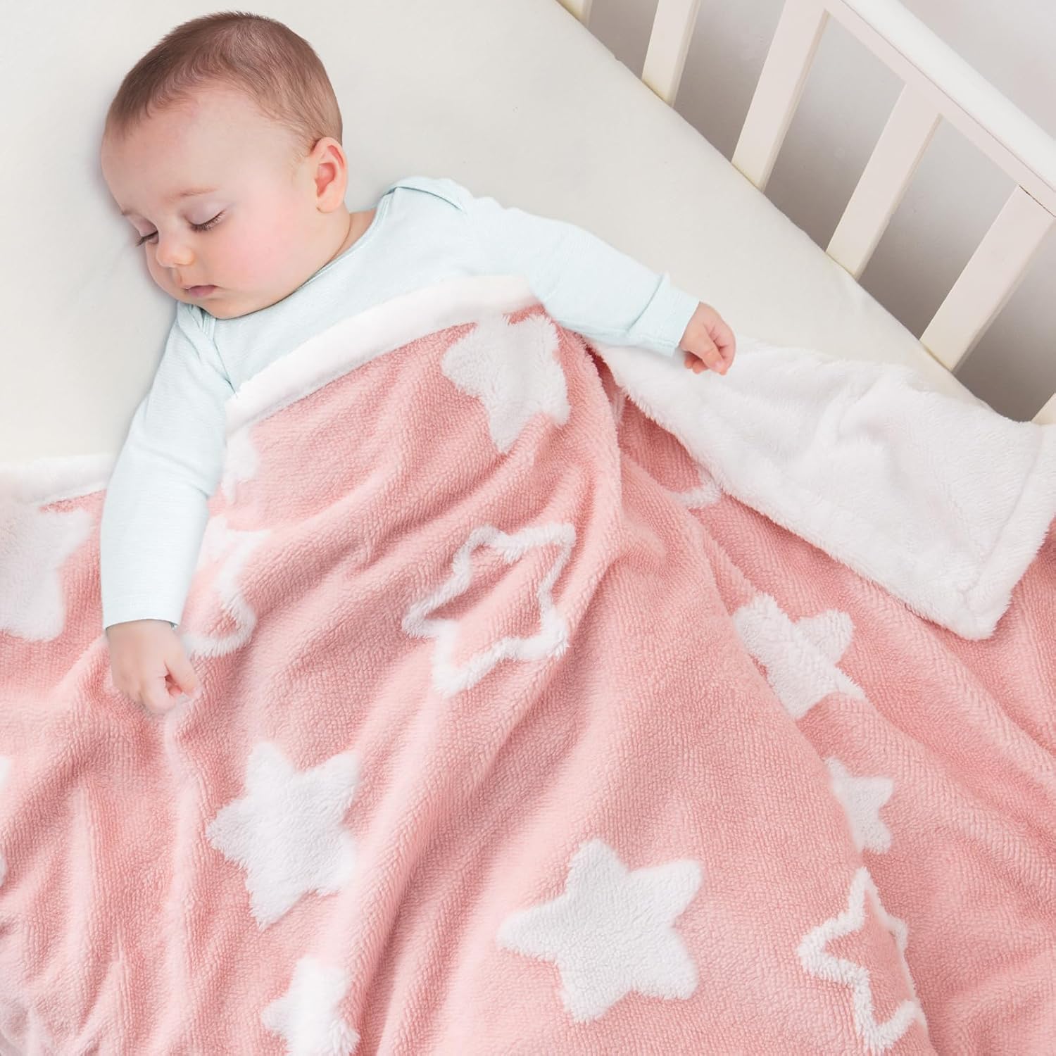 Baby Blanket for Toddlers, Reversible Star Jacquard Ultra Soft Shaggy Fleece Swaddle Receiving Cozy Double-Sided Nursery Bed Blanket for Unisex Baby Infants Stroller Crib Bedding, 33×43 Inches, Pink Baby Blanket for Toddlers, Reversible Star Jacquard Ultra Soft Shaggy Fleece Swaddle Receiving Cozy Double-Sided Nursery Bed Blanket for Unisex Baby Infants Stroller Crib Bedding, 33×43 Inches, Pink