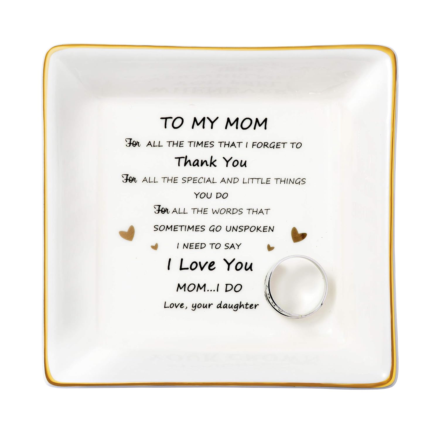 JoycuFF Trinket Dishes for Jewelry Mom Mother Birthday Christmas Gift Jewelry Tray for Rings Necklaces Bracelets Earrings to My Mom for All the Times That I Forget to Thank You from Daughter
