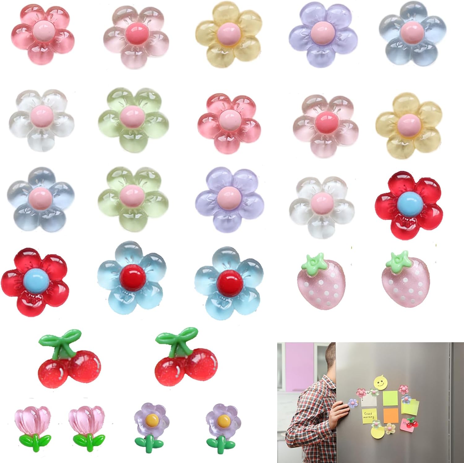 26 PCS Fridge Magnets, Cute Flower Refrigerator Magnets Decorative for Whiteboard Locker Kitchen Office Calender, Fridge Decor, Great Gift Idea