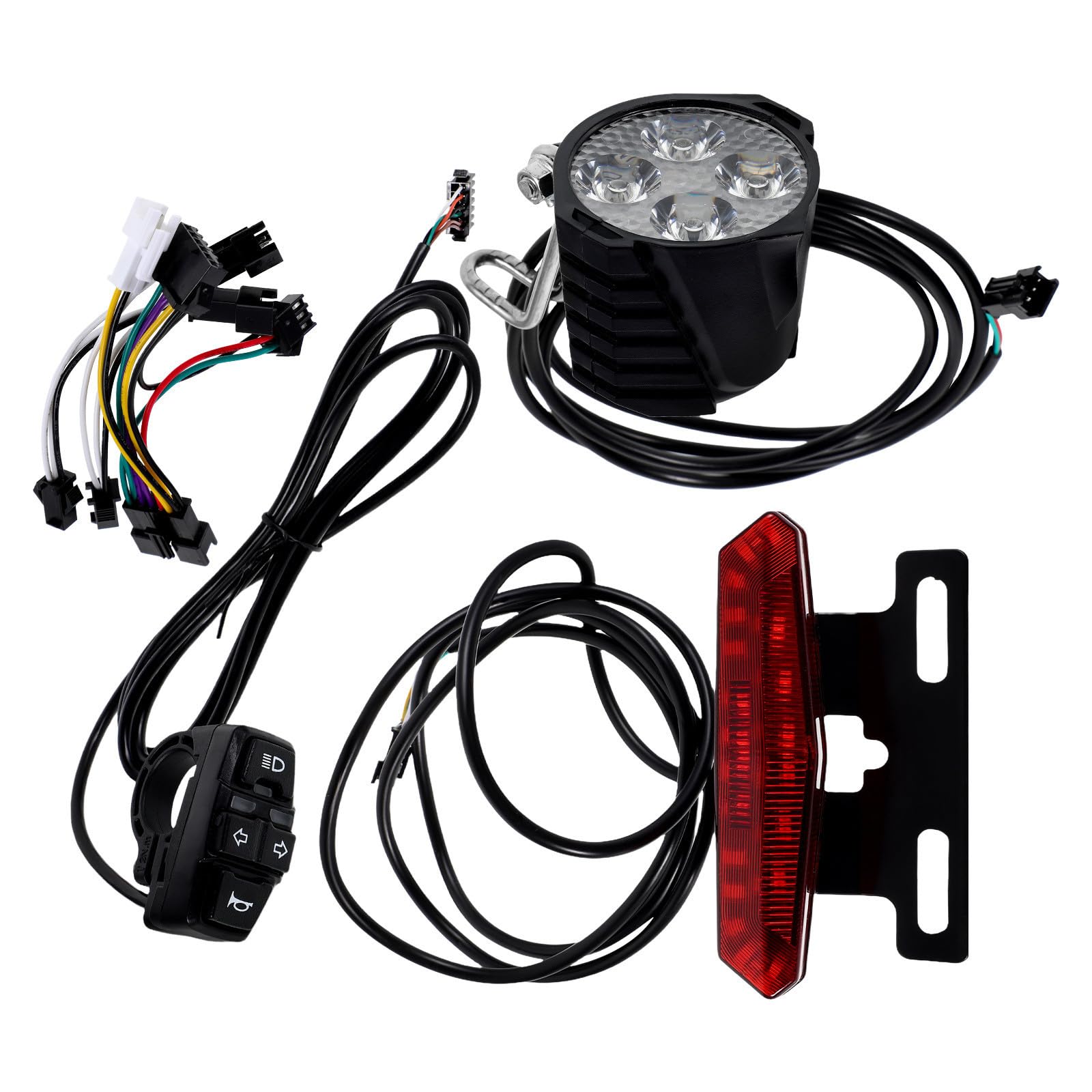 Luce Posteriore Bici con Pulsante Clacson e Fanali Direzionali Freno e Anteriore LED Kit Luci Bici Elettrica con Interruttore Manubrio Facile Installazione per Sicurezza