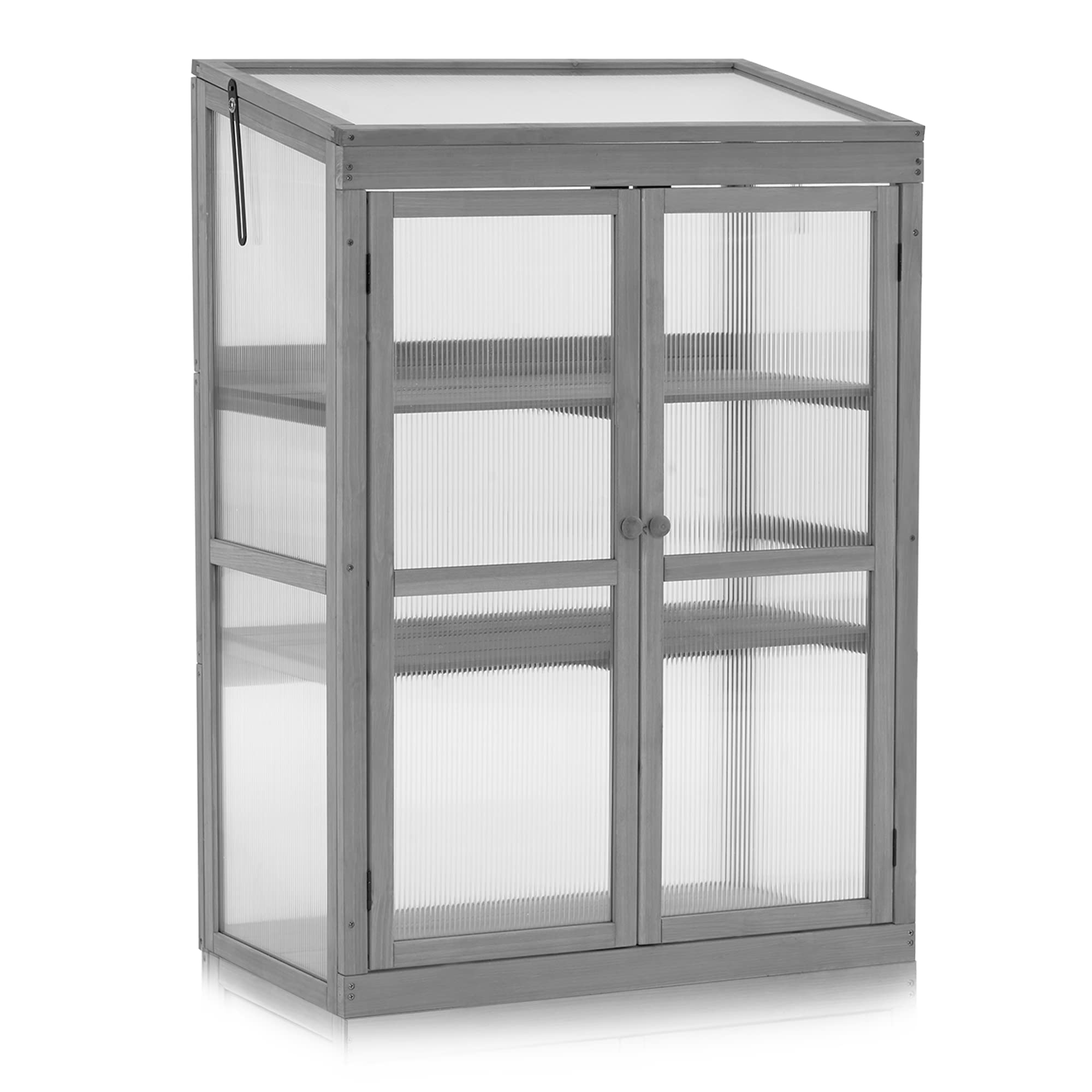 M MCombo Serra per aiuola in legno, per balcone e giardino, piccola serra Greenhouse, decorazione invernale, 0760 (Grigio)