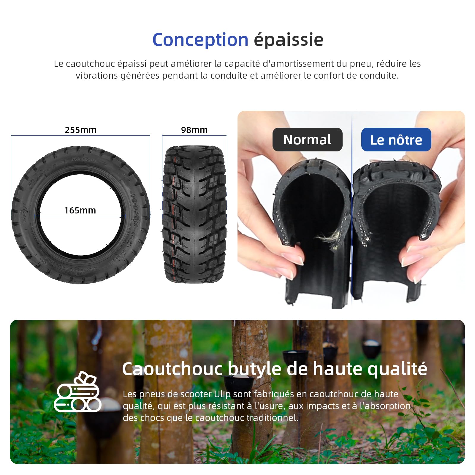 ulip (2pcs) 100/65-6.5 Pneus de scooter sans chambre à air avec valves de remplacement de pneu pour scooter électrique 11 pouces VSETT 11+ Zero 11X Dualtron