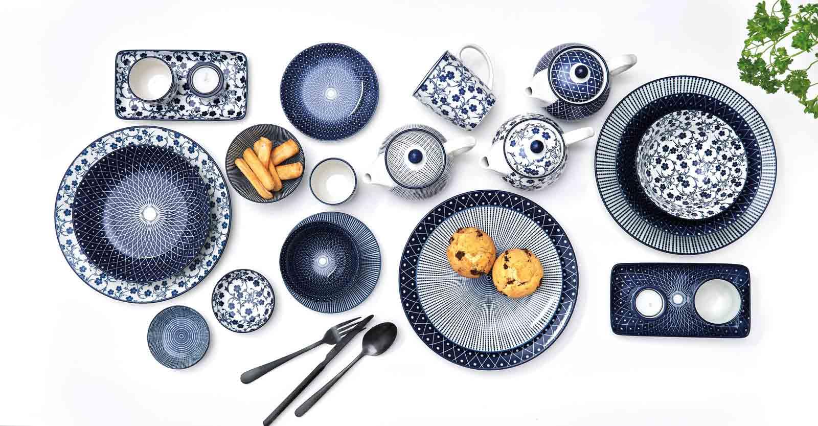 Ritzenhoff & Breker Teebecher-Set Royal Reiko 6-teilig, 150 ml, Kleine Becher für Heißgetränke aus Porzellan, Orientalisches Dekor, Spülmaschinenfest & Mikrowellengeeignet, Blau-Weiß