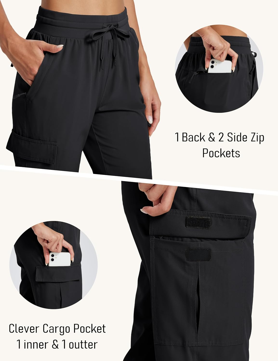 MAGCOMSEN Womens Cargo Joggers Lightweight Quick Dry Hiking Pants UPF 50 Athletic Workout Travel Casual Zipper Pockets - Image 4