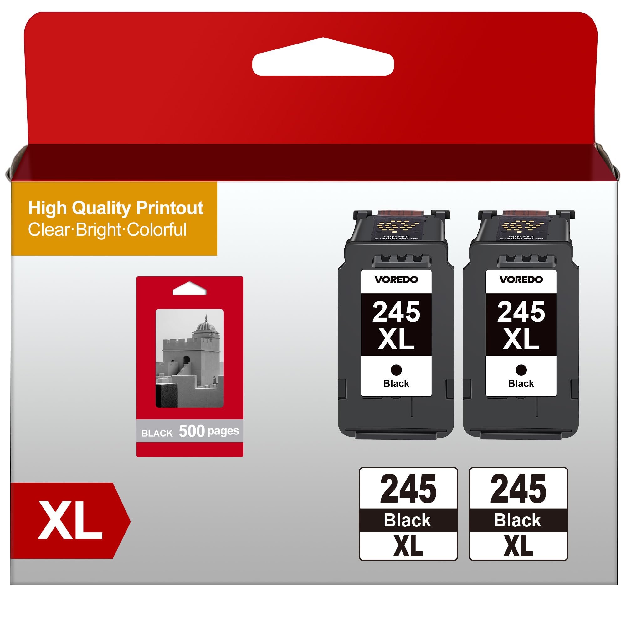 245XL Ink Cartridge Replacement for Canon 245XL Black Ink Cartridges 245 XL PG-245 PG-245XL for Canon Pixma TR4520 MG2525 TR4520 (2 Pack, Black）