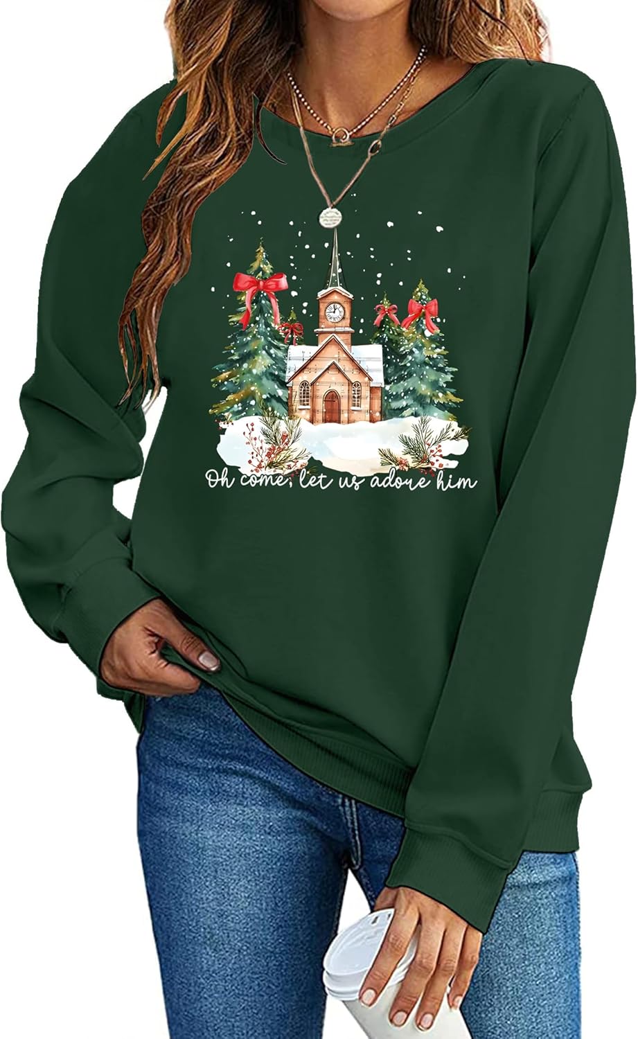 hohololo Christian Sweatshirts for Women Christmas Shirts Jesus Faith Long Sleeve Bow Graphic Pullover Tops