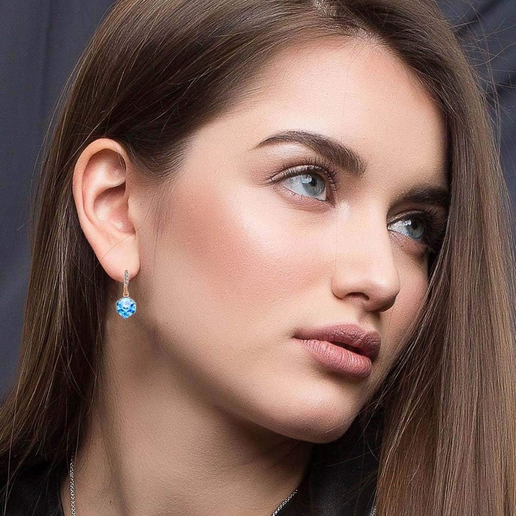 Austrian Crystal Cube Drop Dangle Earrings for Women 14K Gold Plated Hypoallergenic Jewelry - Image 2