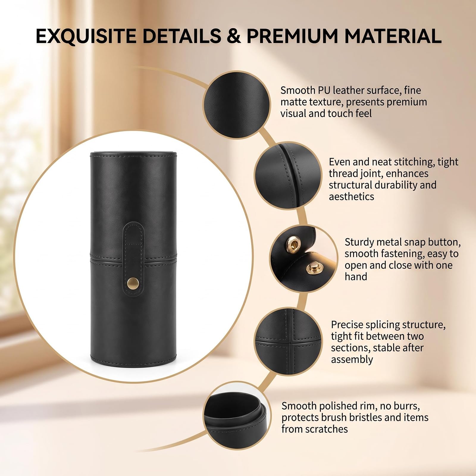 Porta pennelli da trucco vuoto in pelle PU nero con coperchio contenitore per pennelli da viaggio contenitore portatile cosmetici penne organizer per tazze