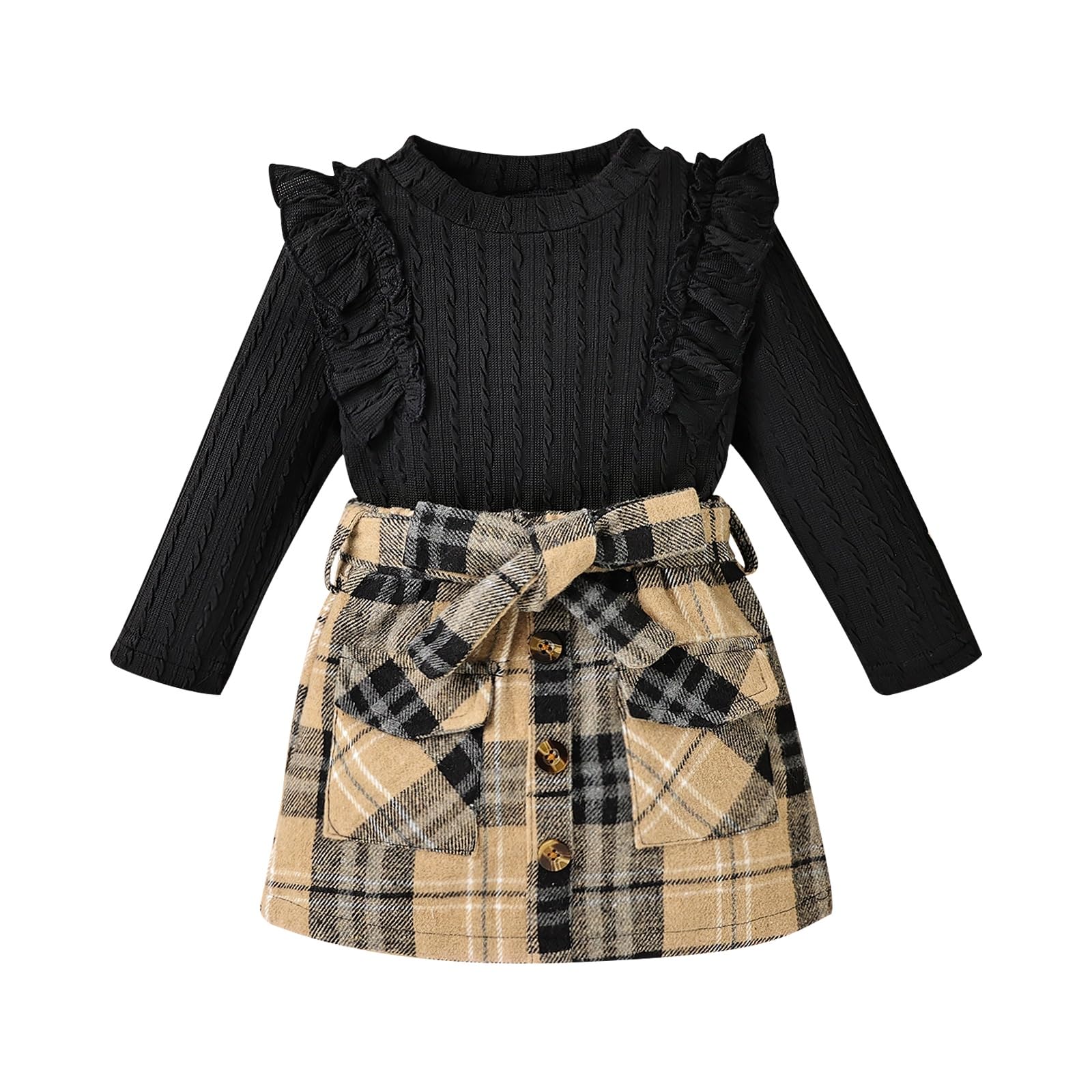 Toddler Girls Clothes Knit Top Plaid Skirt Fall Winter Outfit 2-6T