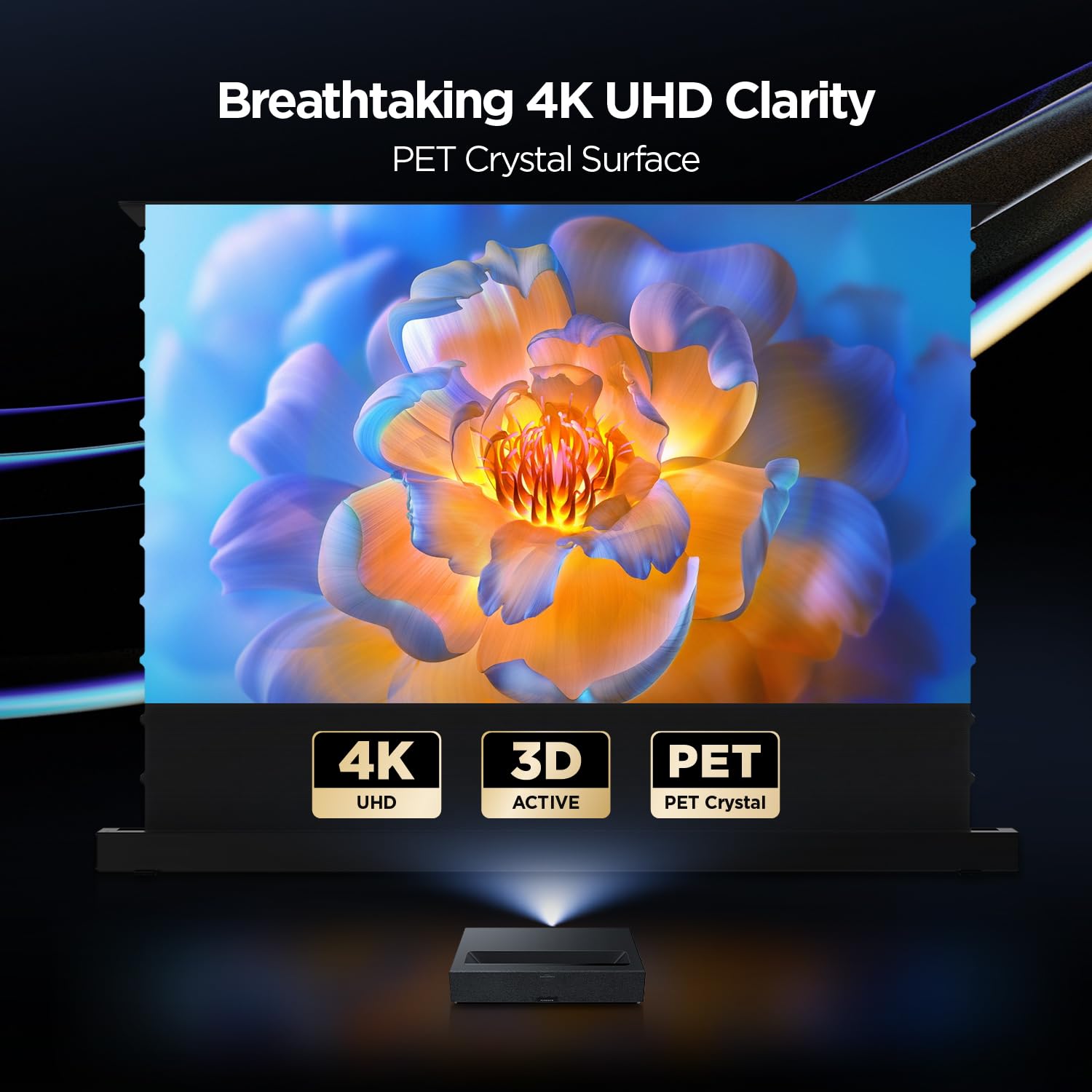 Ekran do projektora 110 cali, wysuwany elektrycznie, ALR CLR, 4K UHD, przenośny ekran do kina domowego, ultrakrótki dystans