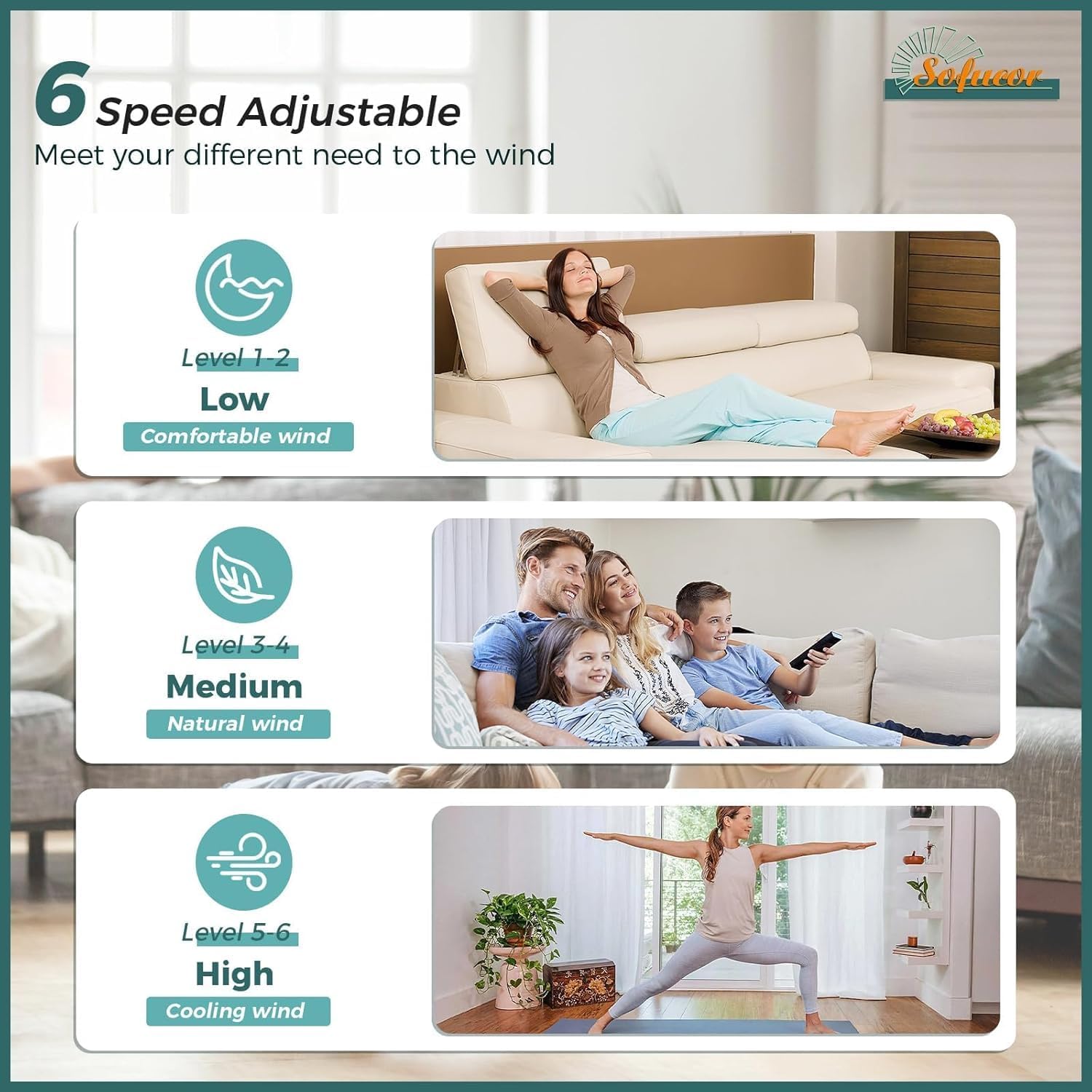 Sofucor 60 Inch Smart Ceiling Fan no Light and Remote/APP/Voice Control Compatible with Alexa Google, Low Profile Ceiling Fan with 3 Downrod for Indoor Outdoor Living Room Farmhouse Patio