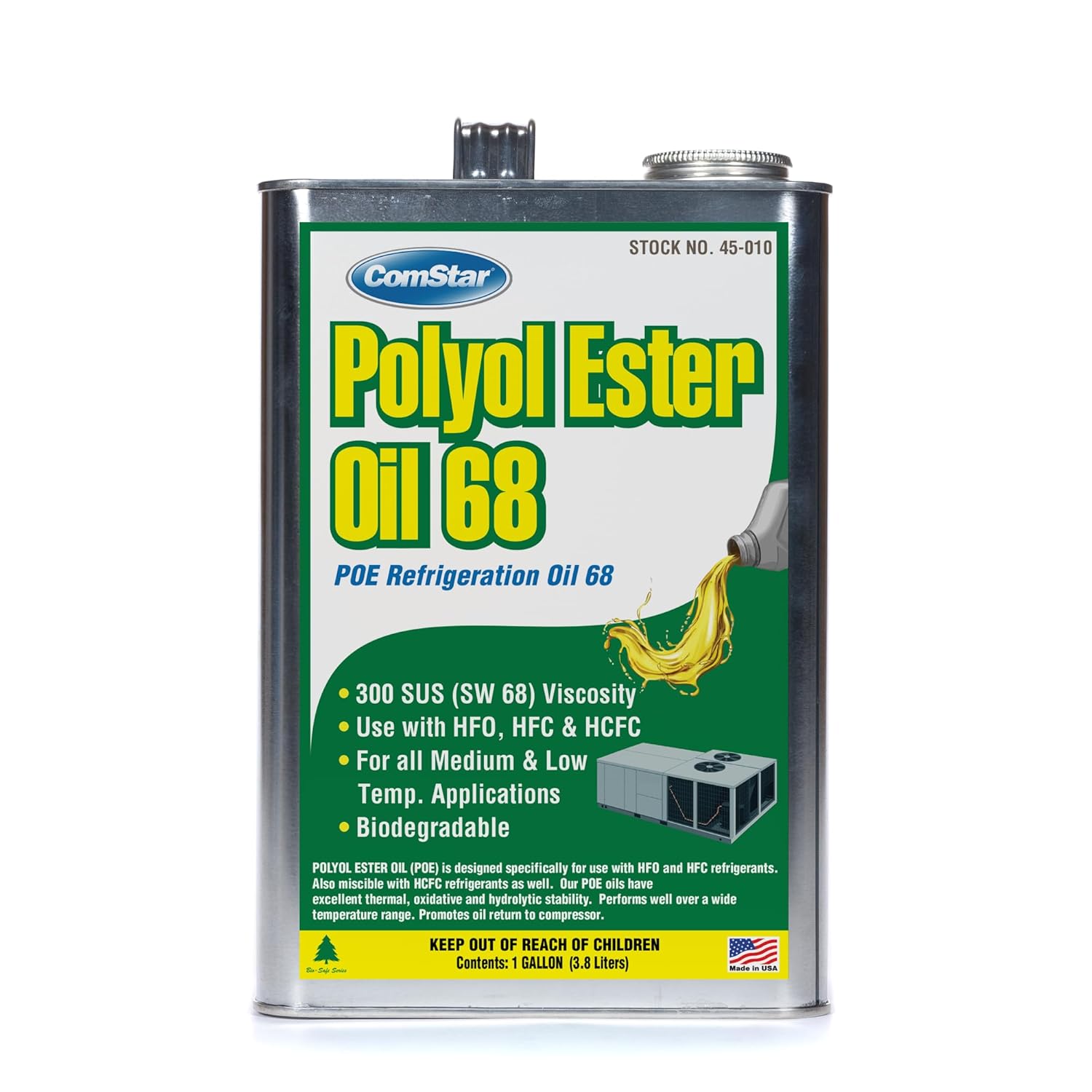 ComStar Polyol Ester Oil 68/300 SUS (POE), High-Performance Refrigeration Oil for HFC & HCFC, Reduced Energy Consumption, Exceptional Thermal Stability, 1 Gallon (45-010)