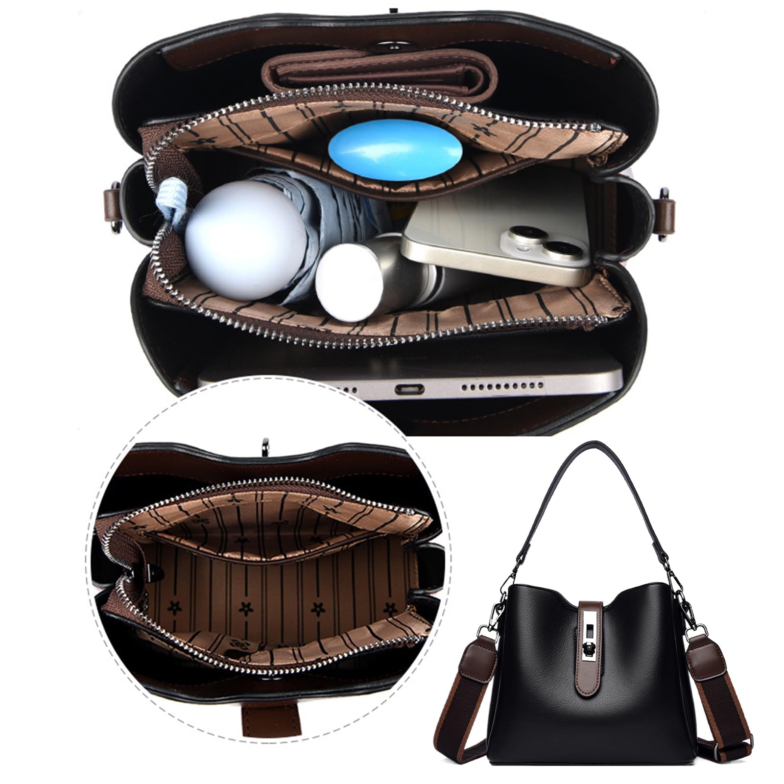 Torba typu bucket dla kobiet, torebka na ramię z portfelem, regulowany pasek, modna skóra hobo, stylowa torebka ze skóry PU dla żony, na podróż, zakupy, codzienne wyjścia, 23 x 10 x 20 cm